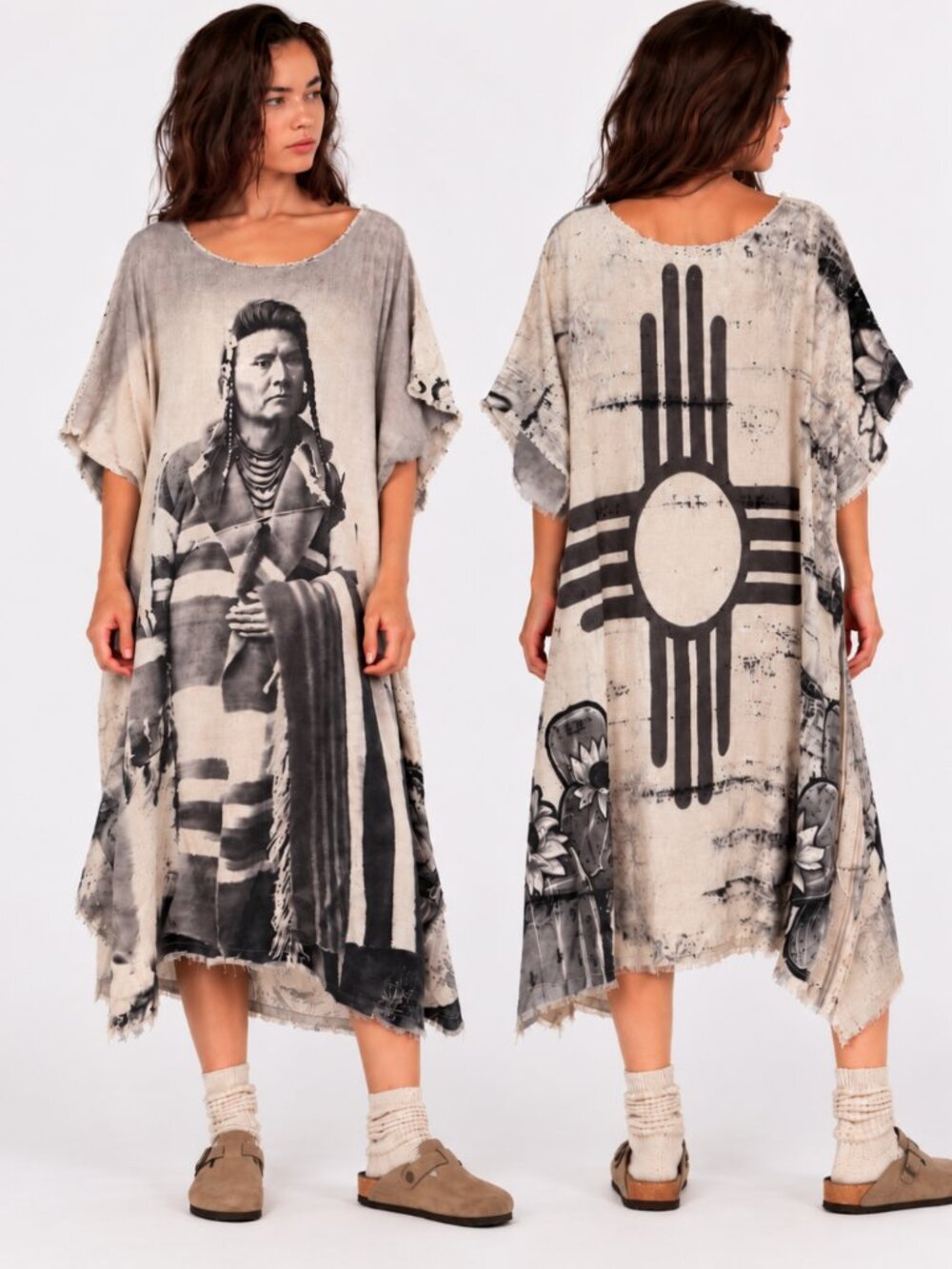 I LOVE LINEN COTTON MUSLIN NATIVE AMERICAN DRESS **RARE FIND**